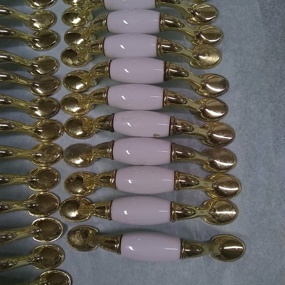 Vintage Cabinet Pull Handles Polish Brass & White Ceramic Drawer 41 - Picture 2 of 9